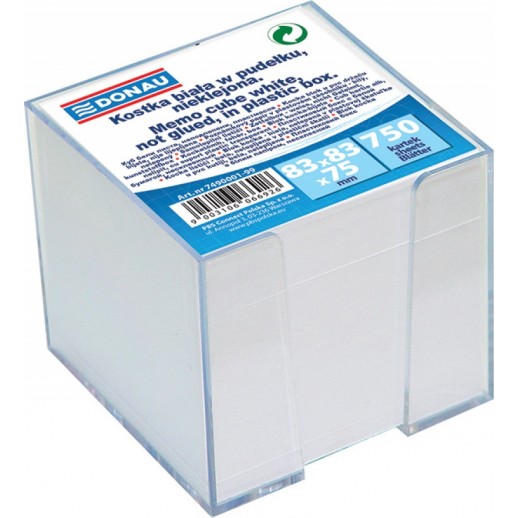 Cub hartie cu suport plastic, 92x92x82mm, DONAU - hartie culoare alba