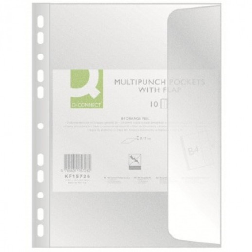 Folie protectie documente B4, cu clapa laterala, 100 microni, 10/set, Q-Connect - transparent
