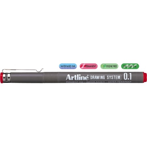 Marker pentru desen tehnic ARTLINE, varf fetru 0.1mm - rosu